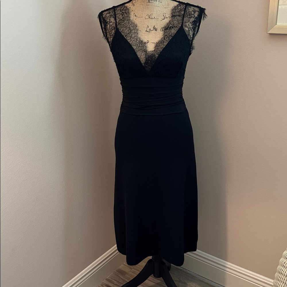 St John Collection Black Knit and Lace Dress
